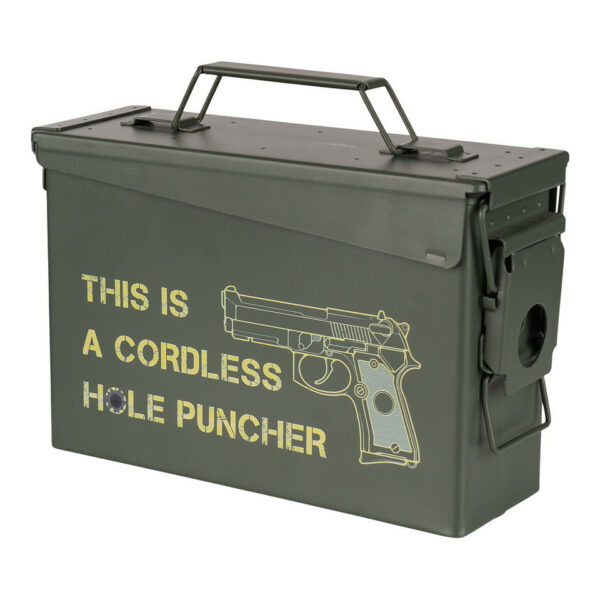 465306 11 01 <p>De Munitiekist 30 Cal. - Hole Puncher is de ideale oplossing voor het veilig opbergen van diverse spullen zoals airsoft materiaal, elektronica en hengelsportartikelen. Met zijn robuuste stalen constructie, zware handgrepen en stapelbaar ontwerp, biedt deze kist een veelzijdige en duurzame opslagoplossing. Het deksel is voorzien van een pakking voor extra bescherming, waardoor uw waardevolle items altijd veilig zijn. Met een compact formaat is deze militaire stijl kist zowel praktisch als stijlvol.</p>