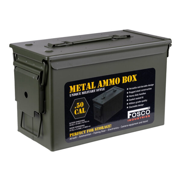 465312 11 04 <p>De Munitiekist 50 Cal. - Caution Risk is de ideale opslagoplossing voor al uw militaire en outdoor benodigdheden. Met een robuuste stalen constructie, zware handgrepen en een pakking afgedekt deksel biedt deze kist optimale bescherming voor uw airsoft materiaal, munitie, hengelsportartikelen en elektronische apparatuur. De veelzijdigheid en duurzaamheid van deze kist maken hem perfect voor elke avontuurlijke gelegenheid. Bovendien is het stapelbare ontwerp handig voor efficiënt ruimtegebruik.</p>
