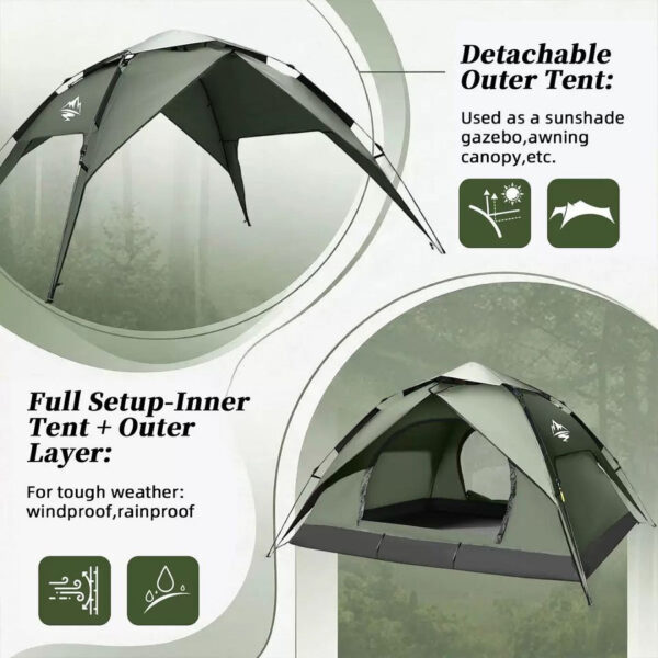 319527 11 319527 11 02 <p>De FOSCO Industries® Rapid 3-Person Pop-Up Tent is een ruime en praktische tent voor maximaal drie personen. Dankzij het automatische vouwsysteem zet je de tent snel op, ideaal voor kampeer- en outdooractiviteiten. De waterdichte buitentent van 190T polyester met getapete naden en een stevig PE-grondzeil biedt uitstekende bescherming. Met twee ventilatiedeuren van mesh, een fiberglas frame en een complete set met tentharingen en scheerlijnen is deze tent perfect voor elk avontuur in de natuur.</p>