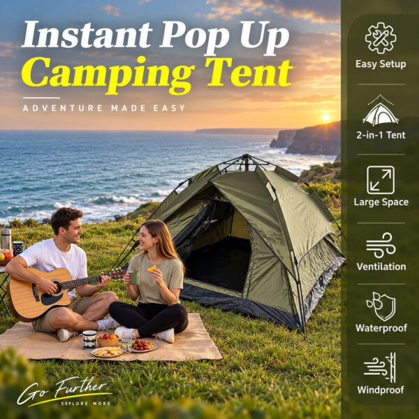 319527 11 319527 11 05 <p>De FOSCO Industries® Rapid 3-Person Pop-Up Tent is een ruime en praktische tent voor maximaal drie personen. Dankzij het automatische vouwsysteem zet je de tent snel op, ideaal voor kampeer- en outdooractiviteiten. De waterdichte buitentent van 190T polyester met getapete naden en een stevig PE-grondzeil biedt uitstekende bescherming. Met twee ventilatiedeuren van mesh, een fiberglas frame en een complete set met tentharingen en scheerlijnen is deze tent perfect voor elk avontuur in de natuur.</p>