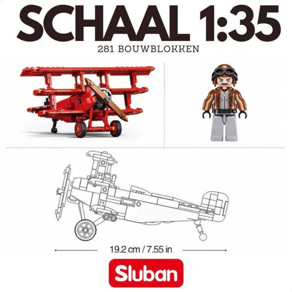 413384 99 413384 99 06 <p>Bouw je eigen Sluban Fokker DR-1S M38-B1292 #16197 en breng een stukje geschiedenis tot leven met deze gedetailleerde bouwset. Dit model van de beroemde Duitse driedekker uit de Eerste Wereldoorlog is uitgevoerd op schaal 1:35 en bevat 281 blokjes en 1 minifiguur. Met de kenmerkende drie vleugels en het iconische rode kleurenschema is dit een uitdagend en leuk project voor kinderen van 8 tot 14 jaar. Bovendien zijn de bouwstenen compatibel met andere merken, waardoor je eindeloos kunt combineren.</p>