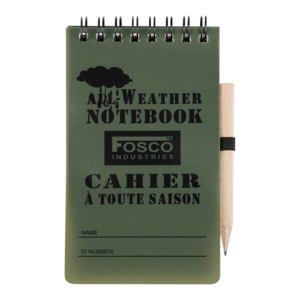 419242 11 01 <p>Het Notitieblok All Weather klein met potlood is de ideale oplossing voor iedereen die aantekeningen wil maken onder uitdagende omstandigheden. Dit compact formaat van 130 mm bij 75 mm bevat watervast papier, waardoor je ook in de regen of vochtige omgevingen probleemloos kunt schrijven. Het wordt geleverd met een handig potlood, zodat je altijd klaar bent om je ideeën, observaties of belangrijke informatie vast te leggen. Perfect voor outdoor activiteiten, avonturen en gebruik in de natuur.</p>