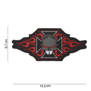 Embleem 3D PVC maltezer kruis + skull/flames #12011