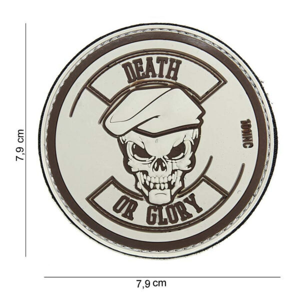 444130 3891 99 01 <p>Het Embleem 3D PVC Death or Glory in beige (#14040) is een opvallende toevoeging aan jouw militaire of outdoor uitrusting. Dit hoogwaardige embleem is vervaardigd van duurzaam PVC en beschikt over een praktische klittenband aan de achterzijde, waardoor je het eenvoudig kunt bevestigen op jassen, tassen of andere uitrusting. Geef je gear een unieke uitstraling met dit stoere embleem dat perfect is voor avontuurlijke liefhebbers en verzamelaars.</p>