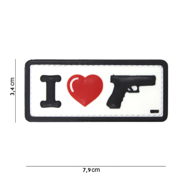 444130 4088 99 01 <p>Voeg een unieke touch toe aan je uitrusting met het Embleem 3D PVC 'I Love my sidearm' in wit. Dit hoogwaardige embleem is vervaardigd uit duurzaam PVC en beschikt over een handige klittenband aan de achterzijde, waardoor je het eenvoudig op verschillende stoffen kunt bevestigen. Perfect voor de echte liefhebbers van vuurwapens en een must-have voor elke outdoor- of militair enthousiasteling. Laat je passie zien met dit opvallende embleem!</p>