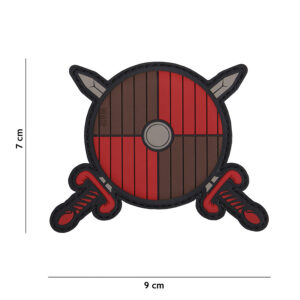 Embleem 3D PVC Viking schild + 2 zwaarden rood/bruin #17045
