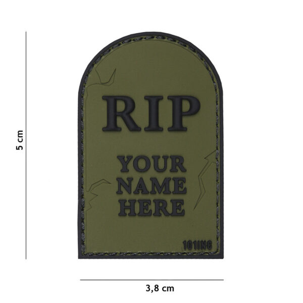 444130 5144 99 01 <p>Ontdek het Embleem 3D PVC RIP in groen (#18026), een robuust en stijlvol accessoire voor je militaire en outdoor uitrusting. Dit hoogwaardige embleem is vervaardigd uit duurzaam PVC en is voorzien van klittenband aan de achterzijde, waardoor het eenvoudig te bevestigen is op kleding, tassen of andere uitrusting. Perfect voor iedere avonturier die zijn gear wil personaliseren en een stoere uitstraling wil geven.</p>