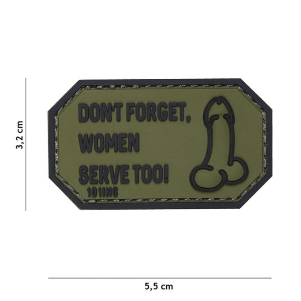 444130 5152 99 01 <p>Het Embleem 3D PVC 'Don't forget women' in groen is een uniek en opvallend accessoire voor iedere outdoorliefhebber. Dit duurzame PVC-embleem is voorzien van klittenband aan de achterzijde, waardoor het eenvoudig te bevestigen is op kleding of uitrusting. Met zijn krachtige boodschap en robuuste design is dit embleem een must-have voor iedereen die zich inzet voor gelijkheid en inclusie. Voeg dit embleem toe aan je verzameling en laat je stem horen!</p>