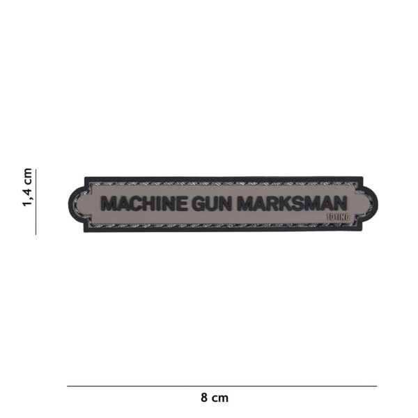 444130 5215 99 01 <p>Voeg een stoere touch toe aan je uitrusting met het Embleem 3D PVC Machine Gun Marksman tab in grijs. Dit hoogwaardige embleem is voorzien van klittenband aan de achterzijde, waardoor het eenvoudig te bevestigen is op je kleding of uitrusting. Perfect voor militaire en outdoor liefhebbers die een persoonlijk tintje aan hun gear willen geven. Met dit embleem maak je een statement en toon je je enthousiasme voor schietsport en tactische activiteiten.</p>