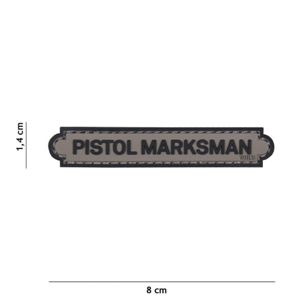 444130 5219 99 01 <p>Het 3D PVC Embleem Pistol Marksman tab in grijs is een stijlvolle en functionele toevoeging aan uw militaire en outdoor uitrusting. Dit embleem is vervaardigd van duurzaam PVC en beschikt over een handige klittenband aan de achterzijde, waardoor het eenvoudig te bevestigen is op kleding of uitrusting. Met zijn strakke ontwerp is dit embleem niet alleen praktisch, maar ook een prachtige manier om uw militaire identiteit te tonen. Perfect voor zowel professionals als hobbyisten in de outdoor en militaire wereld.</p>