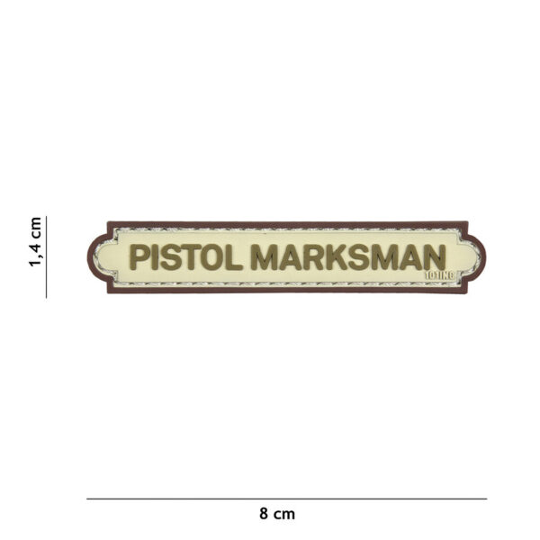 444130 5220 99 01 <p>Het 3D PVC Pistol Marksman tab in beige is een robuust embleem dat perfect is voor de fanatieke schutter. Met een handige klittenband aan de achterzijde is het eenvoudig te bevestigen aan kleding of uitrusting. Dit embleem is niet alleen functioneel, maar voegt ook een stoere uitstraling toe aan je militaire of outdoor gear. Een must-have voor elke enthusiast die zijn vaardigheden wil benadrukken.</p>