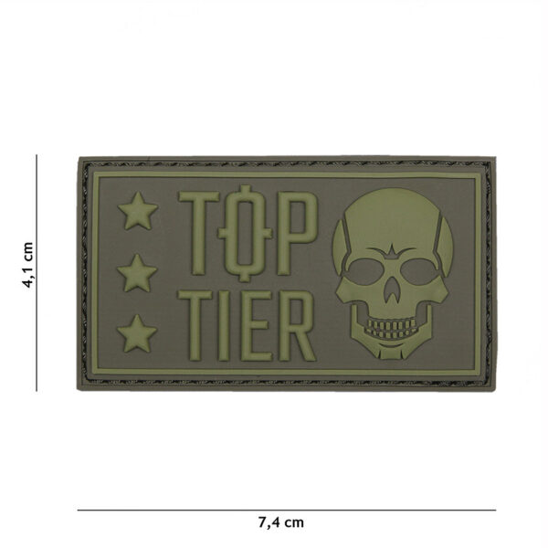 444130 5232 99 01 <p>Het Embleem 3D PVC Top Tier groen #19024 is een kwalitatief hoogwaardig embleem dat perfect is voor persoonlijke identificatie of decoratie op militaire en outdoor uitrusting. Dit embleem is voorzien van klittenband aan de achterzijde, waardoor het eenvoudig te bevestigen en te verwijderen is. Met zijn opvallende 3D ontwerp in een groene kleur voegt het een stoere uitstraling toe aan elke uitrusting. Een must-have accessoire voor de avontuurlijke buitenmens.</p>