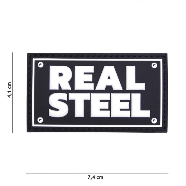 444130 5256 99 01 <p>Het 3D PVC Embleem Real Steel in zwart (#17014) is een hoogwaardige en duurzame toevoeging voor elke militaire of outdoor uitrusting. Met een handige klittenband aan de achterzijde is dit embleem eenvoudig te bevestigen op kleding of uitrusting. Het stijlvolle ontwerp en de robuuste materialen maken het ideaal voor gebruik in diverse omstandigheden. Geef je gear een unieke uitstraling met dit professionele embleem.</p>