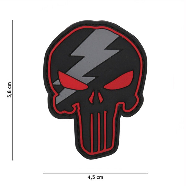 444130 5304 99 01 <p>Het 3D PVC embleem 'Punisher Thunder' in opvallend rood (#12056) is een must-have voor elke liefhebber van militaire en outdoor uitrusting. Dit hoogwaardige embleem is voorzien van een stevige klittenband aan de achterzijde, waardoor je het eenvoudig kunt bevestigen op je gear, kleding of tas. Met zijn unieke design en duurzame materiaal is dit embleem niet alleen stijlvol, maar ook functioneel. Voeg een stoere touch toe aan je outfit of uitrusting met dit opvallende embleem.</p>
