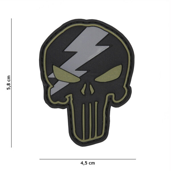 444130 5307 99 01 <p>Ontdek het Embleem 3D PVC Punisher thunder groen #9007, een stoer en opvallend embleem met een krachtige uitstraling. Dit hoogwaardige PVC-embleem is voorzien van klittenband aan de achterzijde, waardoor het eenvoudig te bevestigen is op verschillende oppervlakken. Perfect voor het personaliseren van uw uitrusting of kleding, voegt dit embleem een extra dimensie toe aan uw militaire of outdoor look. Een must-have voor elke fan van unieke en robuuste accessoires.</p>