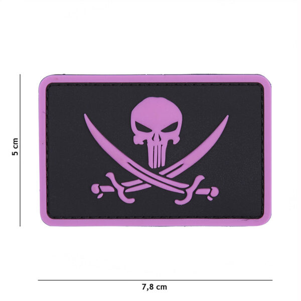 444130 5320 99 01 <p>Voeg een stoere touch toe aan je outfit met het 3D PVC Punisher pirate embleem in opvallend roze. Dit hoogwaardige embleem is voorzien van een sterke klittenband aan de achterzijde, waardoor je het eenvoudig kunt bevestigen op je kleding, tas of gear. Perfect voor liefhebbers van militaire en outdoor stijlen die zich willen onderscheiden. Met zijn unieke ontwerp en duurzame materialen is dit embleem niet alleen een modeaccessoire, maar ook een statement piece.</p>