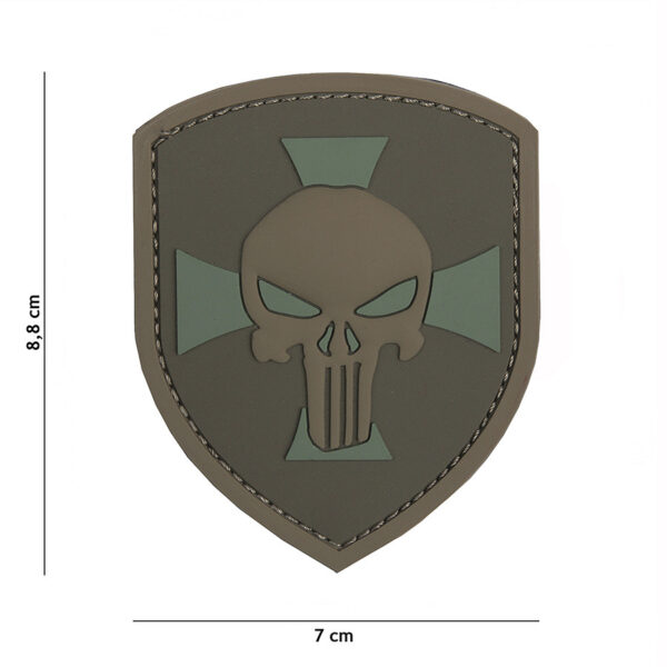 444130 5328 99 01 <p>Het 3D PVC Embleem met het iconische Punisher kruis in een stoere bruine kleur is de perfecte aanvulling op uw militaire of outdoor uitrusting. Dit hoogwaardige embleem is voorzien van klittenband aan de achterzijde, waardoor het eenvoudig op kleding, tas of uitrusting te bevestigen is. Voeg een vleugje karakter en stijl toe aan uw outfit met dit robuuste en veelzijdige embleem.</p>