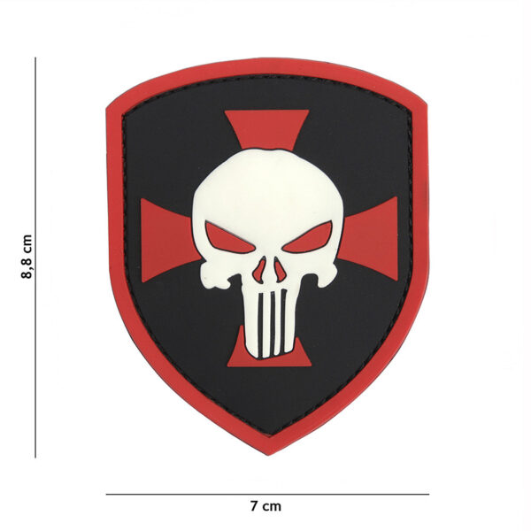 444130 5329 99 01 <p>Voeg een stoere touch toe aan je outfit met het Embleem 3D PVC Schild Punisher kruis in het rood (#11134). Dit hoogwaardige embleem is vervaardigd uit duurzaam PVC en is voorzien van een praktische klittenband achterzijde, waardoor het eenvoudig te bevestigen is op kleding, tassen of uitrusting. Perfect voor militaire en outdoor liefhebbers die op zoek zijn naar een opvallende toevoeging aan hun gear.</p>