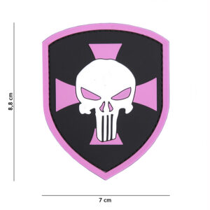 Embleem 3D PVC Schild Punisher kruis roze #9051