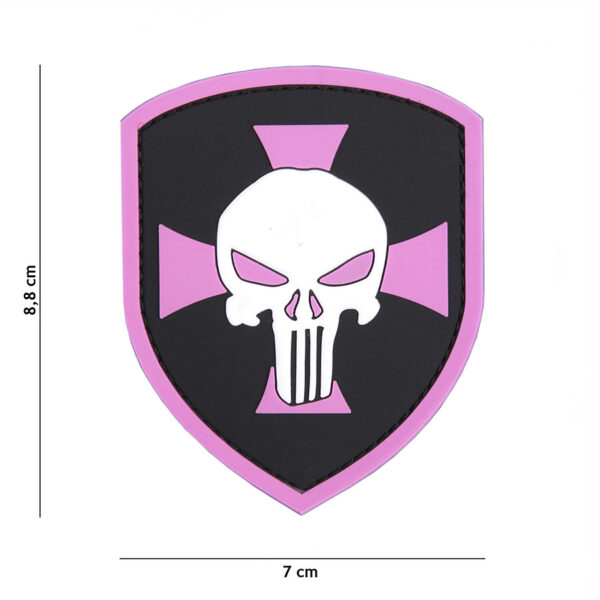 444130 5330 99 01 <p>Voeg een stoere touch toe aan je outfit met het Embleem 3D PVC Schild Punisher kruis in roze. Dit unieke embleem is vervaardigd uit stevig PVC en beschikt over klittenband aan de achterzijde, waardoor het eenvoudig op verschillende stoffen te bevestigen is. Perfect voor het personaliseren van jassen, rugzakken of andere accessoires. Laat zien wie je bent met dit opvallende en gedurfde ontwerp.</p>