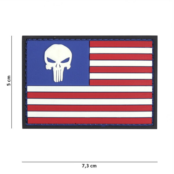 444130 5337 99 01 <p>Voeg een stoere uitstraling toe aan je uitrusting met het 3D PVC embleem van de Punisher met de USA vlag. Dit hoogwaardige embleem is vervaardigd uit duurzaam PVC en is voorzien van klittenband aan de achterzijde, zodat je het eenvoudig kunt bevestigen op je kleding, rugzak of andere uitrusting. Perfect voor zowel militaire als outdoor avonturen, dit embleem is een must-have voor elke fan van de Punisher en de Amerikaanse vlag.</p>