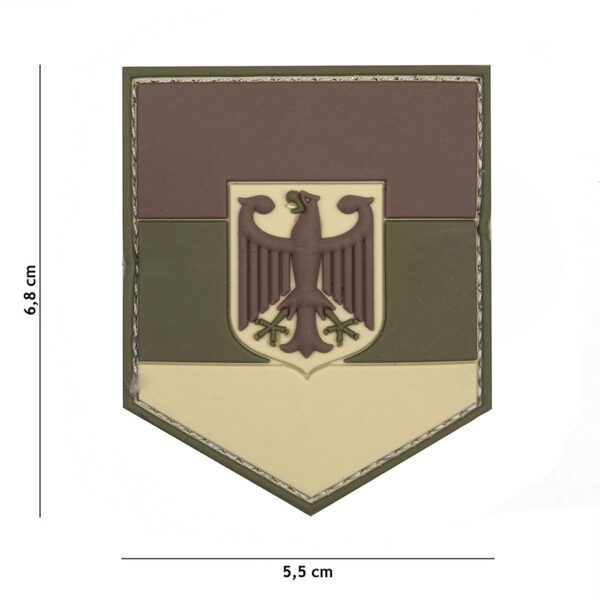444130 5360 99 01 <p>Ontdek het 3D PVC embleem van het Duitse schild (#20038), perfect voor het personaliseren van uw militaire of outdooruitrusting. Dit hoogwaardige embleem beschikt over een praktische klittenbandsluiting aan de achterzijde, waardoor het eenvoudig te bevestigen is op jassen, rugzakken of andere textiel. Met zijn gedetailleerde afwerking en robuuste ontwerp is dit embleem een must-have voor elke verzamelaar of liefhebber van defensie en outdooractiviteiten.</p>