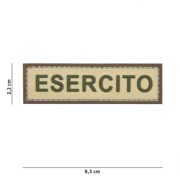 444130 5393 99 01 <p>Ontdek het Embleem 3D PVC Esercito in coyote/bruin (#20067), een perfect accessoire voor jouw militaire of outdoor uitrusting. Dit hoogwaardige PVC-embleem is voorzien van een sterke klittenbandsluiting aan de achterzijde, waardoor het eenvoudig te bevestigen is op kleding, tassen of andere uitrusting. Met zijn robuuste uitstraling en praktische ontwerp is dit embleem een must-have voor elke outdoorliefhebber of militair. Voeg een stoere touch toe aan je gear met dit unieke embleem.</p>
