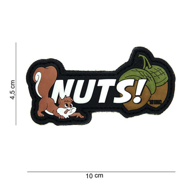 444180 3869 99 01 <p>Het Embleem 3D PVC Nuts in wit (#14019) is een stijlvol en praktisch accessoire voor elke outdoor- of militaire uitrusting. Dit duurzame embleem is vervaardigd uit hoogwaardig PVC en voorzien van klittenband aan de achterzijde, waardoor het eenvoudig te bevestigen is op verschillende stoffen en materialen. Voeg een unieke touch toe aan je gear met dit opvallende embleem dat niet alleen functioneel is, maar ook een statement maakt.</p>