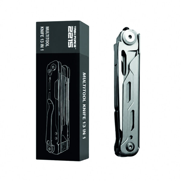 453228 16 453228 99 02 De TF-2215 Multitool mes 7-in-1 is een veelzijdig en compact gereedschap dat altijd binnen handbereik is. Met functies zoals een mes, schaar, verschillende schroevendraaiers, blikopener, pocket clip en glasbreker, is deze multitool perfect voor dagelijks gebruik en onverwachte situaties. Gemaakt van hoogwaardig roestvrij staal, biedt deze multitool duurzaamheid en functionaliteit in één. Met een gewicht van slechts 129 gram en afmetingen van 11.2 x 2 x 2.5 cm is hij gemakkelijk mee te nemen.