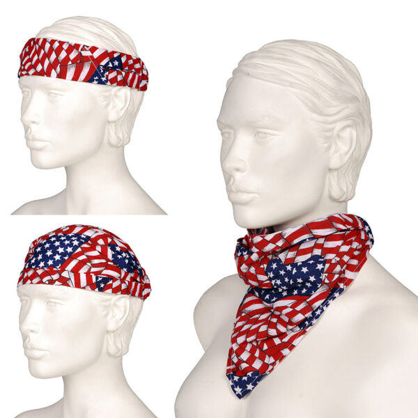 219272 370 75 01 <p>De 3 in 1 bandana wavy American #101 is een veelzijdig accessoire gemaakt van 100% katoen. Dit comfortabele en ademende materiaal zorgt voor een uitstekende pasvorm en veelzijdigheid in gebruik. Of je het nu als bandana, haarband of gezichtsmasker draagt, deze bandana is ideaal voor zowel outdoor activiteiten als dagelijks gebruik. Verkrijgbaar in diverse kleuren, biedt deze bandana de perfecte manier om je stijl te accentueren terwijl je profiteert van de praktische voordelen van dit onmisbare item.</p>