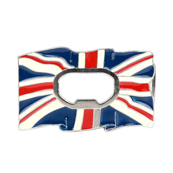 245111 1904 75 01 De Buckle United Kingdom vlag met fles opener #22 is een stevige en stijlvolle accessoire, vervaardigd uit 100% metaal. Deze multifunctionele gesp voegt niet alleen een vleugje Britse flair toe aan je outfit, maar is ook praktisch met een ingebouwde flesopener. Verkrijgbaar in diverse kleuren, is deze buckle perfect voor zowel outdoor avonturen als dagelijks gebruik. Een must-have voor elke liefhebber van militaire en outdoor uitrusting!