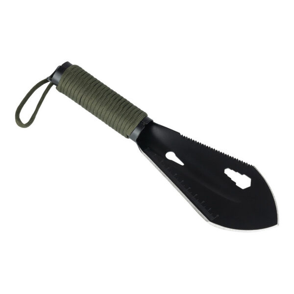 319628 13 01 Ontdek de multifunctionele Outdoor schep 7 in 1, de perfecte metgezel voor jouw avonturen in de natuur. Deze compacte schep biedt meer dan zeven functies, waaronder een mes, spijkertrekker, schep, zaag, moersleutel en liniaal. Gemaakt van hoogwaardig roestvrij staal, is deze schep niet alleen duurzaam maar ook lichtgewicht met een gewicht van slechts 198 gram. Voor extra gebruiksgemak is er een 2 meter lang paracord bevestigd aan het handvat, ideaal voor noodsituaties. Inclusief praktische polsband en nylon tasje, gemaakt voor de echte avonturier.