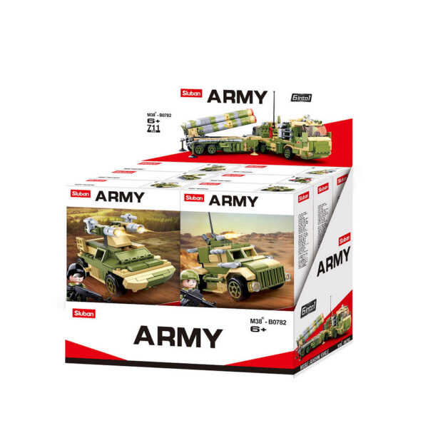 413360 99 02 <p>Ontdek de Sluban Army luchtdoelraket S-400 6 in 1 M38-B0782, een fascinerende bouwset voor militairen en bouwliefhebbers. Met 713 blokjes en 6 minifiguren biedt deze set eindeloze mogelijkheden voor creatief spel. Sluban staat bekend om zijn compatibiliteit met andere grote bouwsteenmerken, waardoor je volop kunt combineren en uitbreiden. De set is geschikt voor kinderen vanaf 6 jaar en heeft een gemiddelde moeilijkheidsgraad, perfect voor een uitdagende bouwervaring.</p>