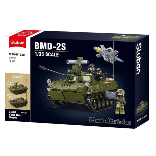 413368 99 06 <p>Bouw het indrukwekkende Sluban BMD-2S Airborne Armored Vehicle met deze 2-in-1 bouwset. Met 530 bouwstenen kun je twee verschillende modellen creëren, perfect voor de jonge bouwliefhebber vanaf 8 jaar. De set is compatibel met andere grote bouwsteenmerken, waardoor je eindeloze mogelijkheden hebt om je creaties uit te breiden. Laat je verbeelding de vrije loop met deze militaire bouwset!</p>
