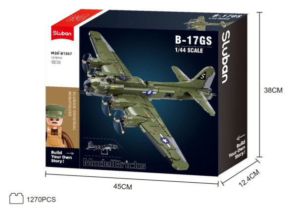 413370 99 0f43b217 1fa2 4e86 a8af 7a713a85e0c1 <p>De Sluban B17-GS Flying Fortress M38-B1367 #17001 is een indrukwekkende bouwset waarmee je de iconische B17-GS bommenwerper op schaal 1:44 kunt bouwen. Met maar liefst 1270 bouwstenen is dit een uitdagend project voor militaire modelbouwliefhebbers. Deze set is compatibel met andere grote bouwsteenmerken, wat het mogelijk maakt om je creaties uit te breiden. Geschikt voor kinderen vanaf 8 jaar, is dit een perfecte aanvulling voor je verzameling.</p>