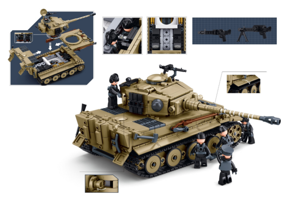 413371 99 03 <p>Bouw de indrukwekkende Sluban Tiger Tank op schaal 1:35 met de M38-B1533 set. Met maar liefst 943 bouwstenen is dit model perfect voor liefhebbers van militaire voertuigen. De tank is compatibel met andere grote bouwsteenmerken, waardoor je eindeloze combinatiemogelijkheden hebt voor je verzameling. Geschikt voor bouwers vanaf 8 jaar, biedt deze set niet alleen een uitdagend project, maar ook een prachtig display-item voor elke modelbouwliefhebber.</p>
