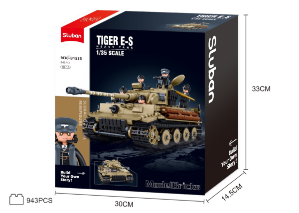 413371 99 08 <p>Bouw de indrukwekkende Sluban Tiger Tank op schaal 1:35 met de M38-B1533 set. Met maar liefst 943 bouwstenen is dit model perfect voor liefhebbers van militaire voertuigen. De tank is compatibel met andere grote bouwsteenmerken, waardoor je eindeloze combinatiemogelijkheden hebt voor je verzameling. Geschikt voor bouwers vanaf 8 jaar, biedt deze set niet alleen een uitdagend project, maar ook een prachtig display-item voor elke modelbouwliefhebber.</p>