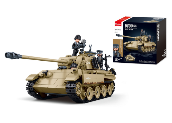 413372 99 04 <p>Bouw jouw eigen Sluban Panther G Tank op schaal 1:35 met deze gedetailleerde bouwset. Deze Duitse middelzware tank uit de Tweede Wereldoorlog bestaat uit 883 bouwstenen en biedt urenlang plezier voor zowel jong als oud (vanaf 10 jaar). De set is compatibel met andere grote bouwsteenmerken, waardoor je eindeloze combinatiemogelijkheden hebt. Perfect voor verzamelaars van historische militaire voertuigen!</p>