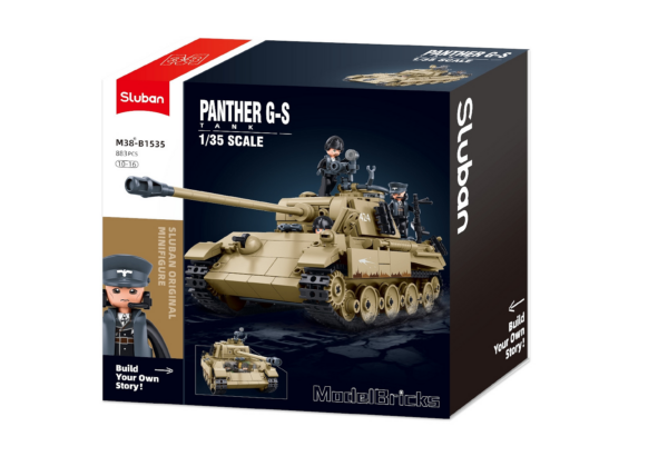 413372 99 07 <p>Bouw jouw eigen Sluban Panther G Tank op schaal 1:35 met deze gedetailleerde bouwset. Deze Duitse middelzware tank uit de Tweede Wereldoorlog bestaat uit 883 bouwstenen en biedt urenlang plezier voor zowel jong als oud (vanaf 10 jaar). De set is compatibel met andere grote bouwsteenmerken, waardoor je eindeloze combinatiemogelijkheden hebt. Perfect voor verzamelaars van historische militaire voertuigen!</p>