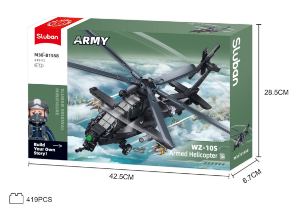 413373 99 08 <p>Bouw de indrukwekkende Sluban WZ-10S aanvalshelikopter op schaal 1:45 met deze 419-delige bouwset. Dit model is perfect voor liefhebbers van militaire voertuigen en past uitstekend in elke verzameling. De bouwstenen zijn compatibel met andere grote merken, waardoor je eindeloos kunt combineren. Geschikt voor kinderen vanaf 8 jaar, deze set biedt niet alleen een uitdagend bouwproject, maar ook een prachtig eindresultaat.</p>