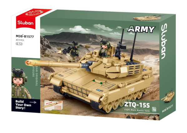 413374 99 08 <p>Ontdek de Sluban Army Type 15 Lichte Tank bouwset in schaal 1:45 (M38-B1577 #16106). Deze indrukwekkende set bestaat uit 411 bouwstenen en is perfect voor liefhebbers van militaire modellen. De bouwstenen zijn compatibel met andere grote merken, waardoor je jouw creaties kunt uitbreiden. Geschikt voor kinderen vanaf 8 jaar en ideaal om aan je verzameling toe te voegen. De afmetingen van de doos zijn 42,5 x 28,5 x 6,7 cm.</p>