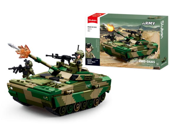 413376 99 04 <p>Bouw het indrukwekkende ZBD-04AS infanteriegevechtsvoertuig met de Sluban Army set M38-B1592. Deze bouwset bevat 385 hoogwaardige bouwstenen en is schaal 1:44, perfect voor verzamelaars van militaire modellen. De stenen zijn compatibel met andere bekende merken, waardoor je eindeloze bouwmogelijkheden hebt. Geschikt voor kinderen vanaf 8 jaar, deze set biedt een uitdagend en leuk project voor iedere militaire modelbouwer.</p>