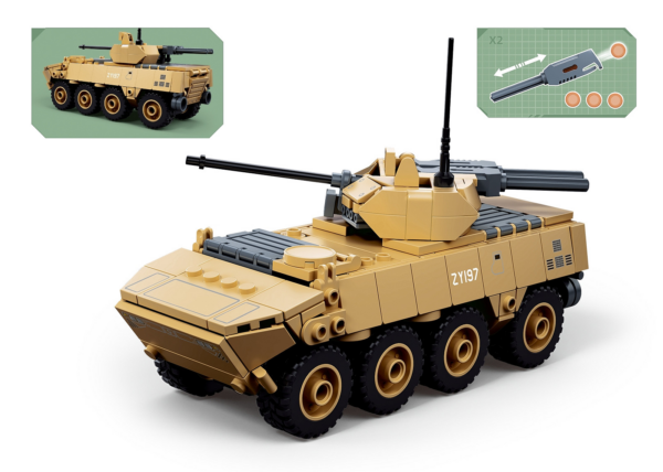 413377 99 03 <p>Bouw het indrukwekkende ZBL-19S infanteriegevechtsvoertuig op schaal 1:44 met de Sluban Army bouwset. Deze set bevat 253 hoogwaardige bouwstenen en is compatibel met andere populaire bouwsteenmerken, waardoor je eindeloze combinatiemogelijkheden hebt. Perfect voor zowel verzamelaars als jonge bouwers vanaf 6 jaar, en een aanwinst voor elke militaire modelcollectie. Met afmetingen van 38 x 23,7 x 6,7 cm is dit een geweldig project voor liefhebbers van militaire voertuigen.</p>