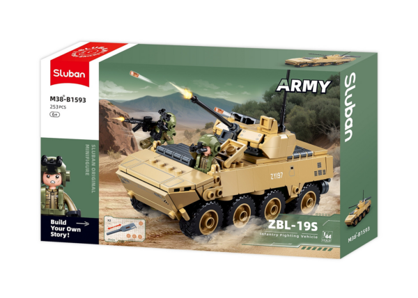413377 99 07 <p>Bouw het indrukwekkende ZBL-19S infanteriegevechtsvoertuig op schaal 1:44 met de Sluban Army bouwset. Deze set bevat 253 hoogwaardige bouwstenen en is compatibel met andere populaire bouwsteenmerken, waardoor je eindeloze combinatiemogelijkheden hebt. Perfect voor zowel verzamelaars als jonge bouwers vanaf 6 jaar, en een aanwinst voor elke militaire modelcollectie. Met afmetingen van 38 x 23,7 x 6,7 cm is dit een geweldig project voor liefhebbers van militaire voertuigen.</p>