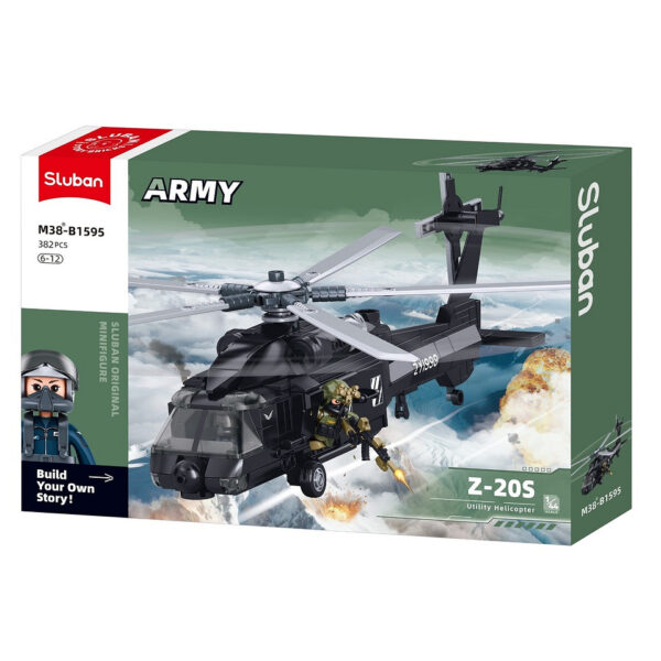 413378 99 02 <p>Bouw jouw eigen Sluban Army Z-20S aanvalshelikopter met deze gedetailleerde bouwset in schaal 1:44. Met 382 bouwstenen biedt deze set een uitdagend project voor liefhebbers van militaire modellen. De Z-20S helikopter, modelnummer M38-B1595, is perfect te combineren met andere merken dankzij de compatibiliteit van de bouwstenen. Geschikt voor kinderen vanaf 8 jaar en een geweldige aanvulling voor elke verzameling.</p>