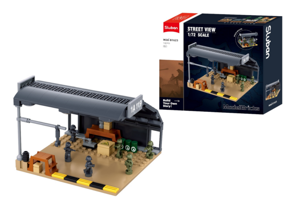 413383 99 05 <p>Bouw je eigen militaire hangar met de Sluban Hangar 1/72 M38-B1623 #16079. Deze set bevat 142 bouwstenen en is perfect voor liefhebbers van militaire voertuigen en modellen. Met een schaal van 1:72 creëer je een compacte en gedetailleerde militaire scène, compleet met werkruimte en accessoires. De bouwstenen zijn compatibel met andere grote merken, wat de mogelijkheden voor uitbreiding vergroot. Geschikt voor kinderen vanaf 6 jaar, biedt deze set urenlang bouwplezier.</p>
