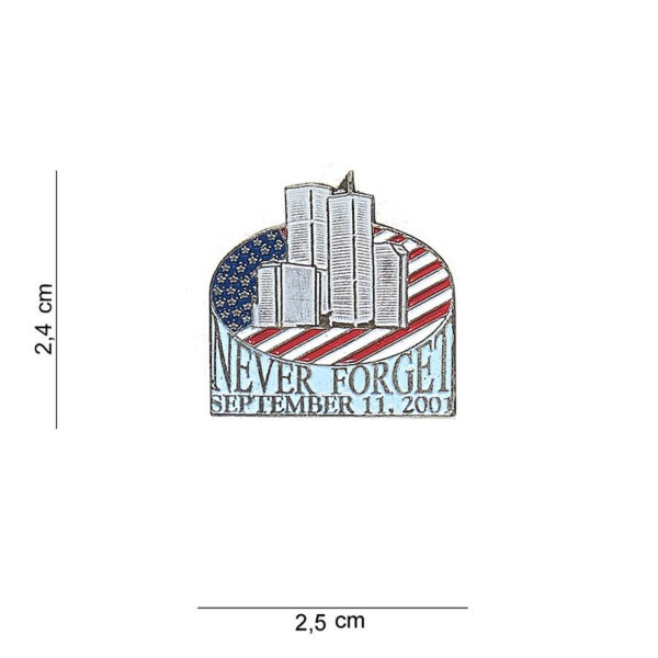 441004 1289 75 01 Het Embleem metaal 'Never Forget' in zilver (#7035) is een stijlvol en betekenisvol accessoire dat perfect is voor elke militaire en outdoor liefhebber. Gemaakt van hoogwaardig metaal, biedt dit embleem een duurzame uitstraling met een krachtige boodschap. Met zijn veelzijdige ontwerp en diverse kleurmogelijkheden, is dit embleem ideaal om aan kleding, rugzakken of andere uitrusting te bevestigen. Toon je respect en eerbied met dit unieke embleem dat herinnert aan de belangrijke momenten in het leven.
