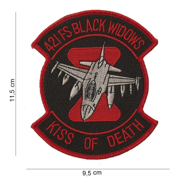 442306 872 75 01 <p>Ontdek het unieke Embleem stof kiss of death 421 FS black Widows #4028, een must-have voor elke militaire en outdoor liefhebber. Dit hoogwaardige embleem is vervaardigd van stevig stof en is voorzien van een opvallende tekst en afbeelding die perfect de sfeer van avontuur en durf uitstralen. Verkrijgbaar in diverse kleuren, voegt dit embleem een stoere uitstraling toe aan je uitrusting. Perfect voor op kleding, tassen of andere accessoires. Maak je outfit compleet met dit karakteristieke embleem.</p>