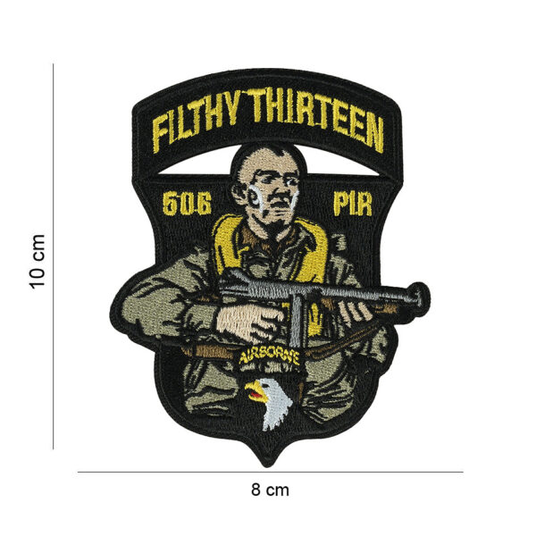 442307 8089 99 01 <p>Ontdek het unieke Embleem stof 506 PIR filthy thirteen #17085, een hoogwaardige stofbadge met een opvallende tekst en afbeelding. Dit embleem is perfect voor het personaliseren van je militaire of outdoor uitrusting en voegt een stoere uitstraling toe aan je outfit. Met zijn duurzame afwerking is het embleem ontworpen om lang mee te gaan, zodat je jouw stijl kunt tonen, waar je ook bent. Een must-have voor elke liefhebber van militaire geschiedenis en outdoor activiteiten.</p>