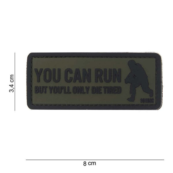 444100 3813 99 01 <p>Het Embleem 3D PVC 'You can run' in groen (#10066) is een stijlvolle toevoeging aan uw uitrusting. Dit hoogwaardige PVC-embleem beschikt over een praktische klittenband achterzijde, waardoor het eenvoudig op verschillende oppervlakken kan worden bevestigd. Perfect voor militaire en outdoor liefhebbers die hun gear een persoonlijke touch willen geven. Dit embleem is niet alleen functioneel, maar ook een stralend voorbeeld van stijl en individualiteit.</p>